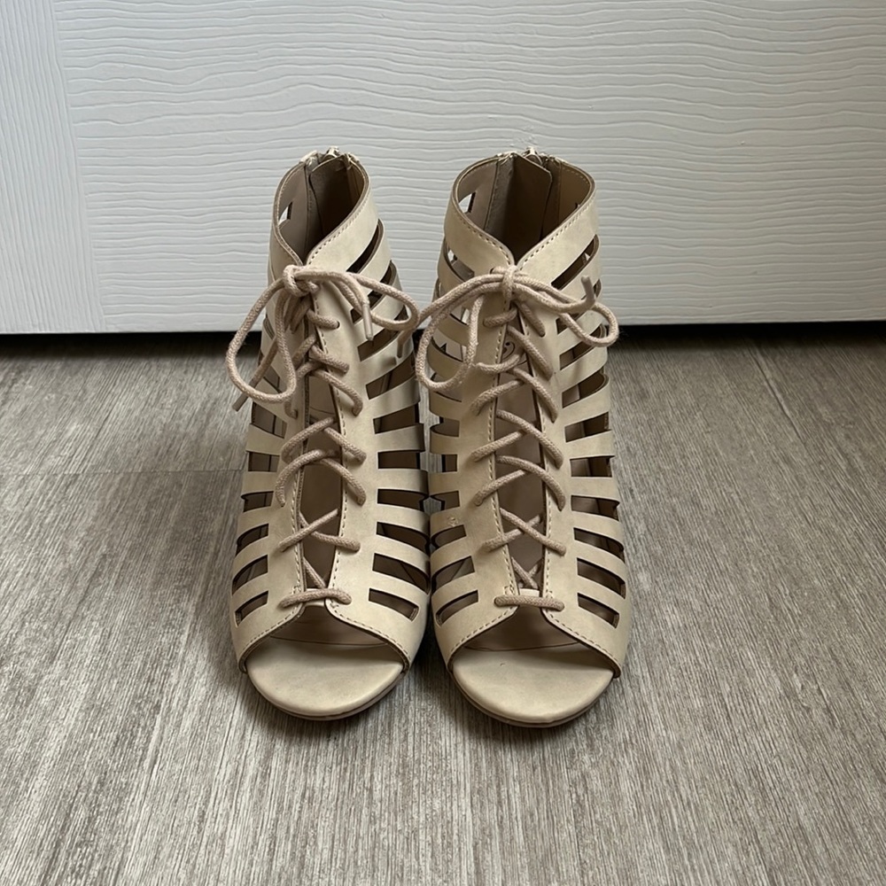 Tan lace-up heels